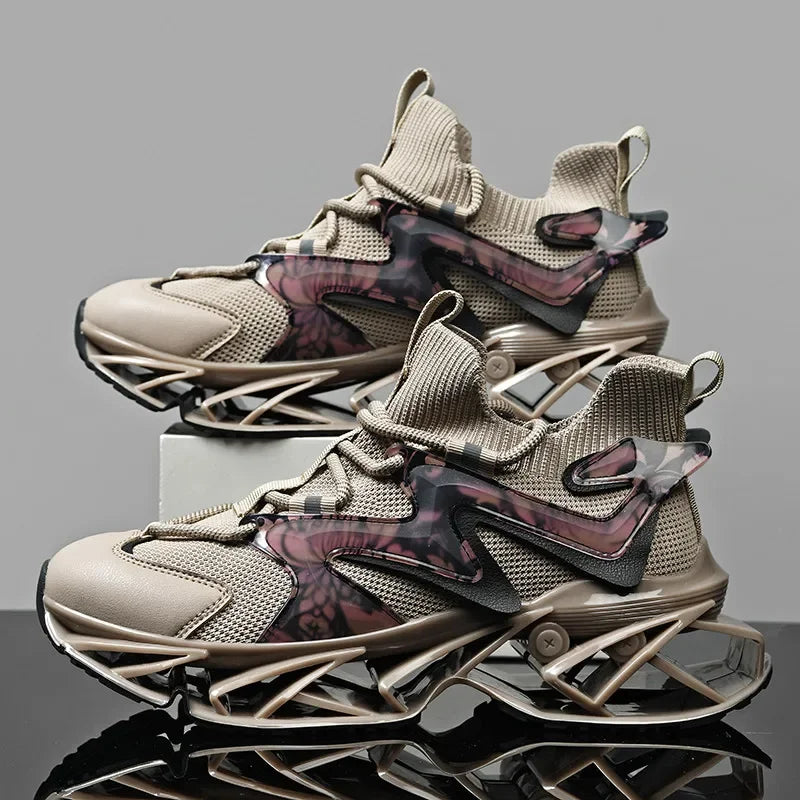 Sneakers chunky patchwork casual con suola geometrica da uomo