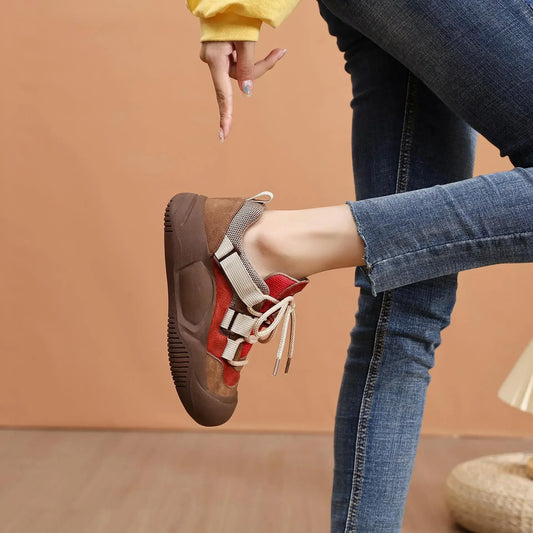 Sneakers casual retrò patchwork con lacci da donna - Sneakers donna ATREND