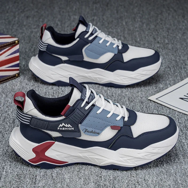 Sneakers chunky casual in pelle in microfibra da uomo