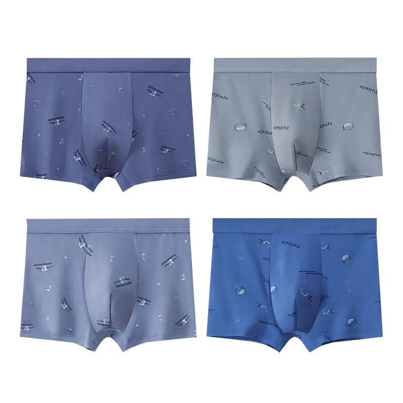 Boxer casual 4 pezzi in cotone elastici con stampa in lettere da uomo - Boxer uomo ATREND