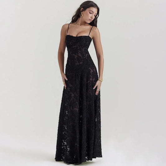 Abito lungo floreale in pizzo da donna - Abbigliamento Abiti ATREND