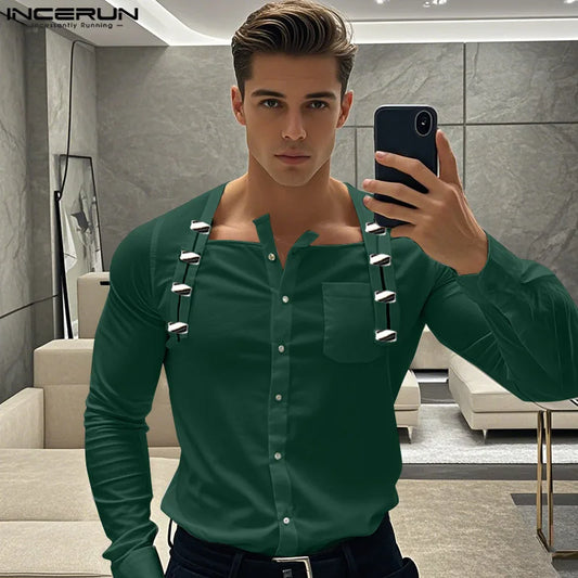 T-shirt casual con bottoni e fibbie a maniche lunghe da uomo - T-shirt uomo ATREND