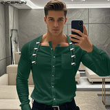 T-shirt casual con bottoni e fibbie a maniche lunghe da uomo - T-shirt uomo ATREND