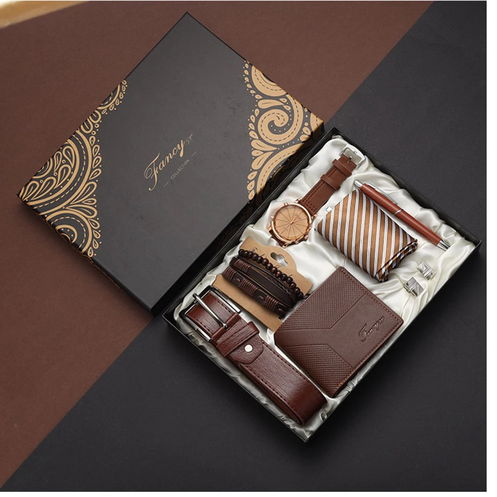 Set idea regalo con cintura portafoglio foular penna orologio un paio di gemelli e braccialetti da uomo - Idea regalo uomo ATREND