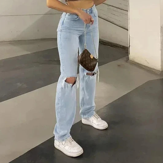 Jenas casual strappati con gamba larga da donna - Jeans donna ATREND