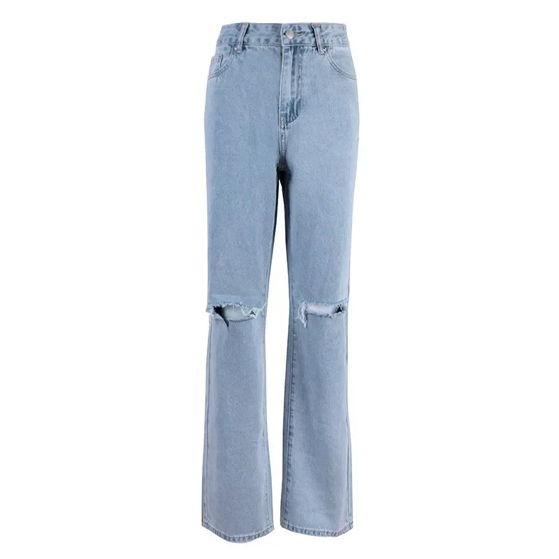 Jenas casual strappati con gamba larga da donna - Jeans donna ATREND