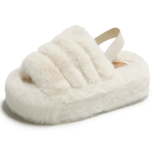 Pantofole in pelo con cinturino elastico da donna