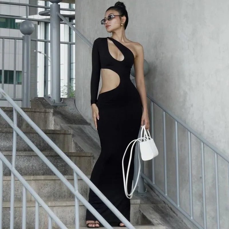 Abito lungo mono spalla asimmetrico scavato da donna - Abbigliamento Abiti ATREND