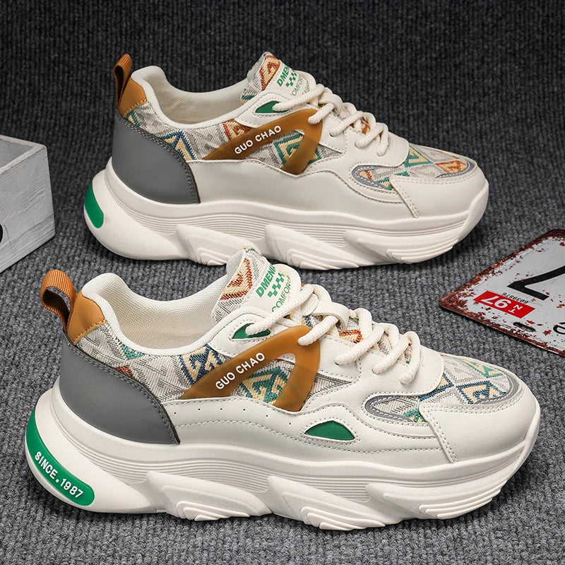 Sneakers chunky casual in pelle microfibra traspirante da uomo
