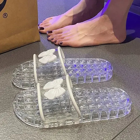 Transparent slippers with bow for women