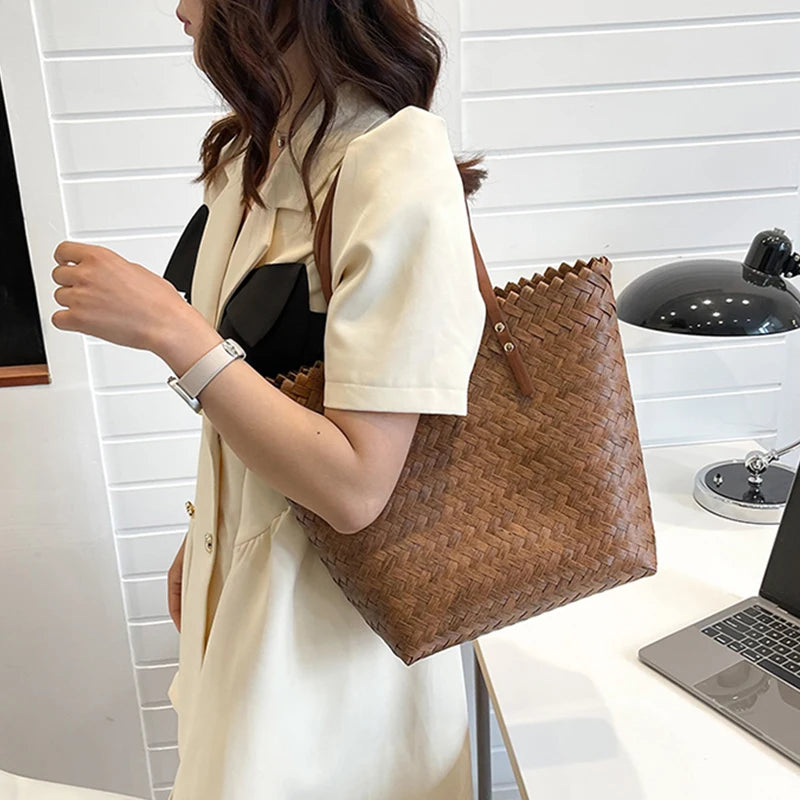 Borsa a spalla casual in paglia da donna - Borsa a spalla ATREND