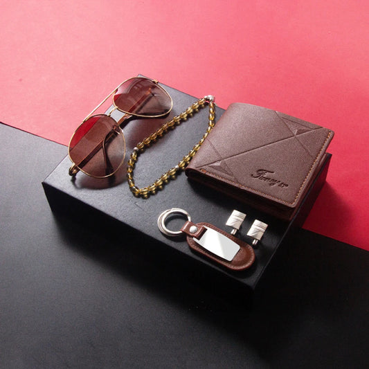 Set idea regalo con portafoglio collana porta chiavi occhiali da sole e un paio di gemelli da uomo - Idea regalo uomo ATREND