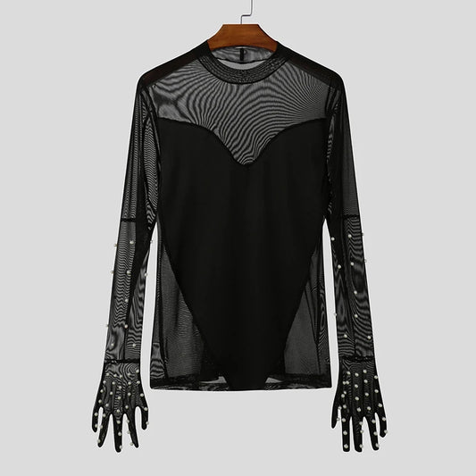 T-shirt patchwork con brillantini e guanti incorporati da uomo - T-shirt uomo ATREND