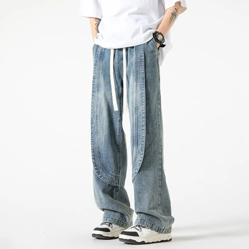 Jeans casual streetwears con gamba larga e chiusura a lacci da uomo - Jeans uomo ATREND