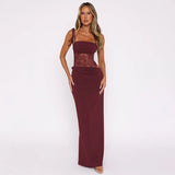 Abito lungo patchwork a body con pizzo da donna - Abbigliamento Abiti ATREND