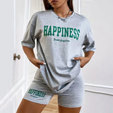 Pigiama casual t-shirt e pantaloncini con stampa a lettere da donna - Pigiama donna ATREND