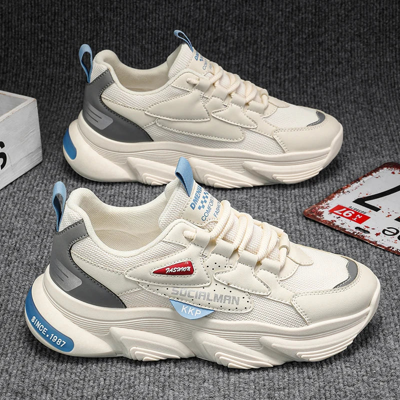 Sneakers chunky casual in pelle microfibra traspirante da uomo