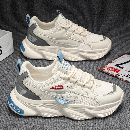 Sneakers chunky casual in pelle microfibra traspirante da uomo