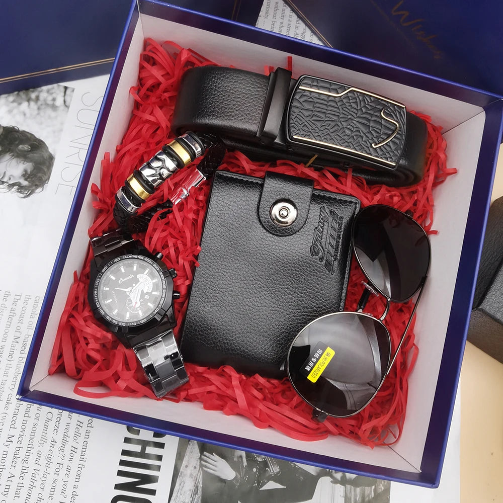 Set idea regalo con orologio braccialetto portafoglio occhiali da sole e cintura da uomo - Idea regalo uomo ATREND