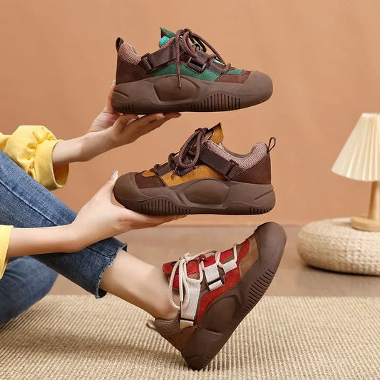 Sneakers casual retrò patchwork con lacci da donna - Sneakers donna ATREND