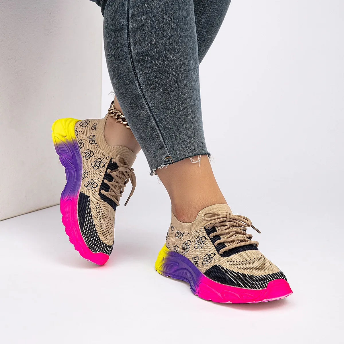 Sneakers casual in cotone con para multicolor con lacci da donna - Sneakers donna ATREND