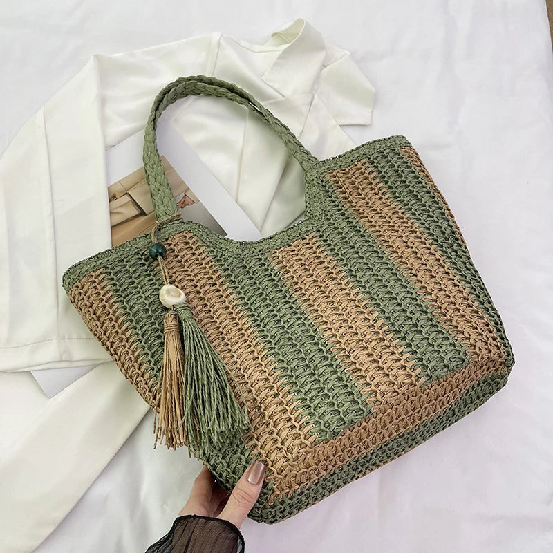 Borsa a mano a righe in cotone da donna - Borse a mano ATREND