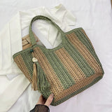 Borsa a mano a righe in cotone da donna - Borse a mano ATREND