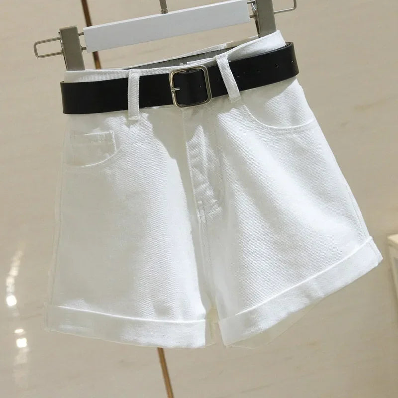 Pantaloncini di jeans casual a vita alta e gamba da donna - Pantaloncini di jeans donna ATREND