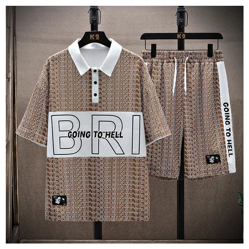 Set coordinato sportivo t-shirt e pantaloncini con stampa a lettere da uomo - Set coordinato uomo ATREND