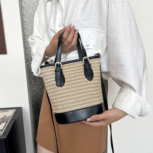 Borsa a mano casual con bordo a contrasto in pelle PU e cinturino regolabile da donna - Borsa a mano ATREND