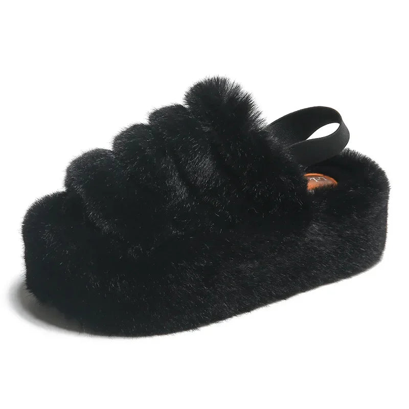 Women's Elastic Strap Fur Slippers
