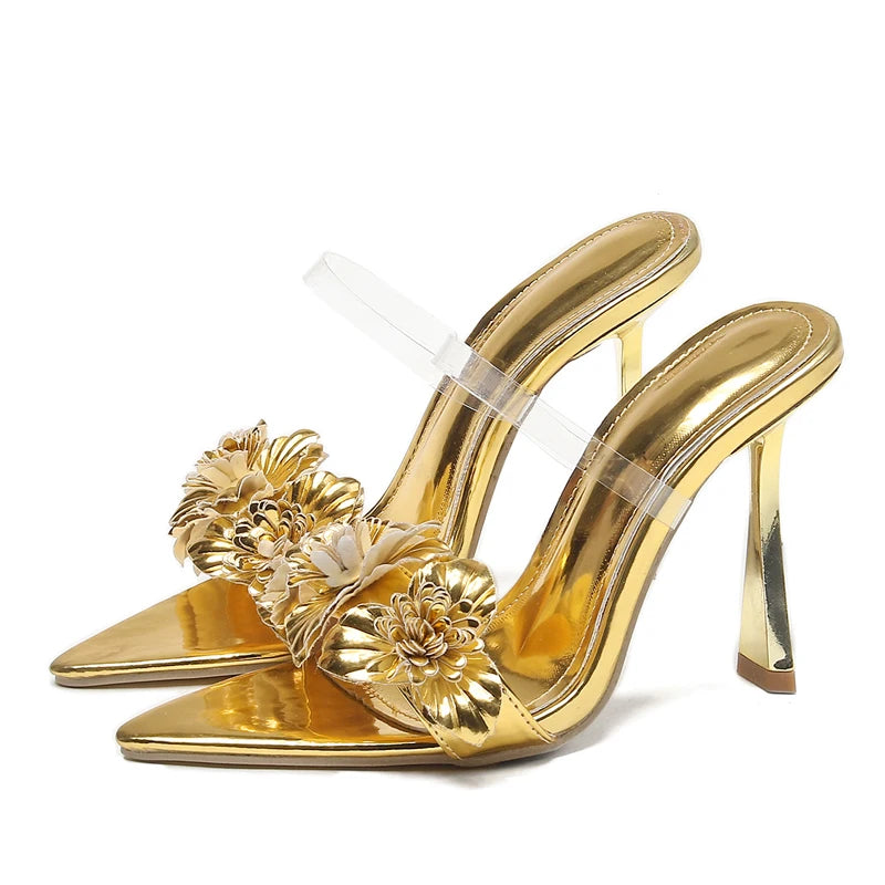Sandali con doppia fascia trasparente e fiori da donna - Sandali donna ATREND