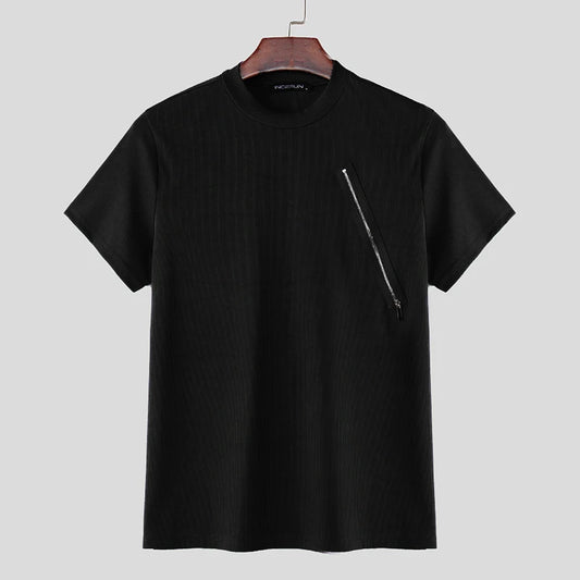T-shirt casual con cerniera laterale a mezze maniche da uomo - T-shirt uomo ATREND
