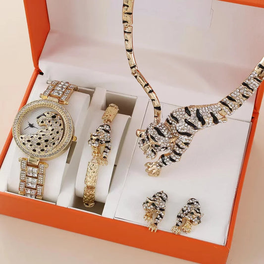 Set idea regalo con orologio bracciale collana e orecchini con leopardo da donna - Idea regalo donna ATREND