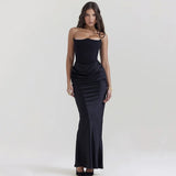 Abito lungo casual in raso senza maniche da donna - Abbigliamento Abiti ATREND