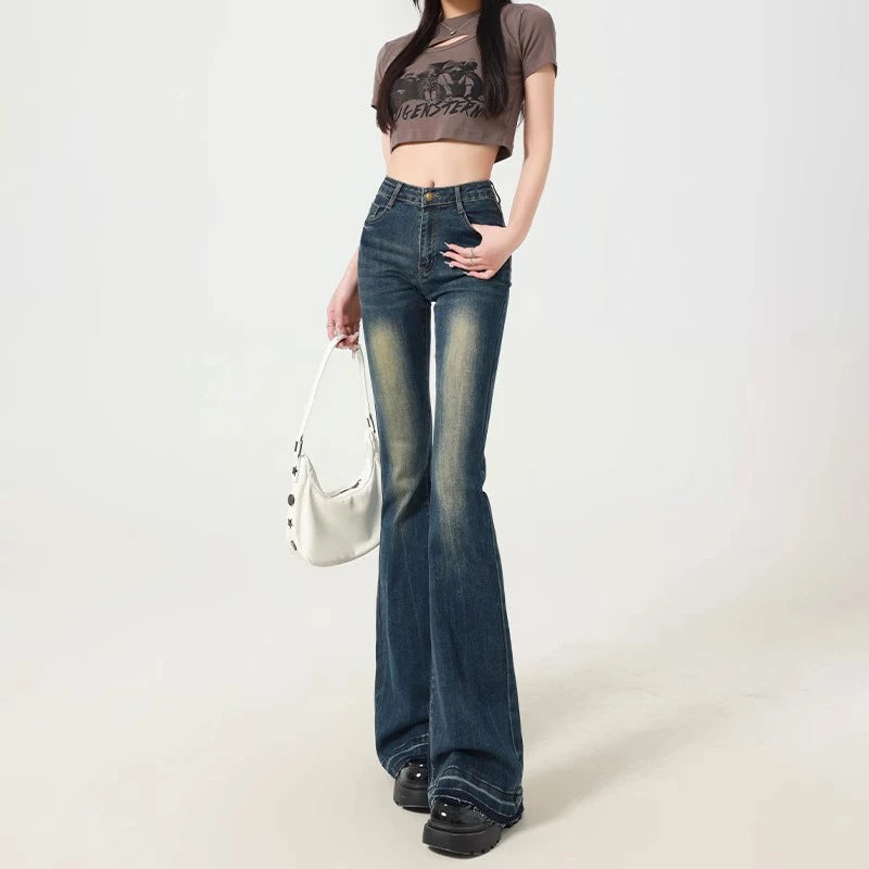 Jeans casual a vita alta con gamba larga da donna