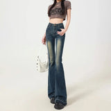Jeans casual a vita alta con gamba larga da donna
