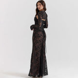 Abito lungo elegante in pizzo con copri spalle da donna - Abbigliamento Abiti ATREND