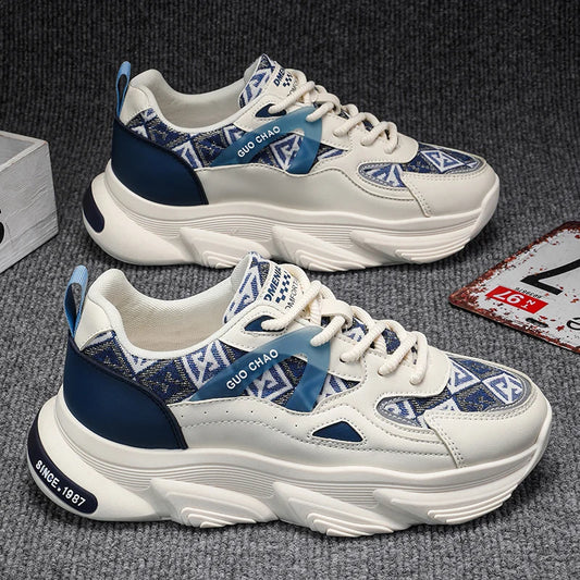 Sneakers chunky casual in pelle microfibra traspirante da uomo