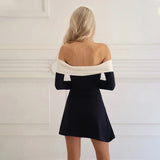 Mini abito casual a fascia bicolore a maniche lunghe da donna - Abbigliamento Abiti ATREND