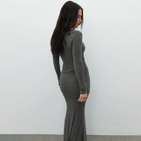 Women's Long Sleeve Draped Casual Maxi Dress