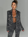 Set coordinato blazer e pantaloni brillantinati da donna
