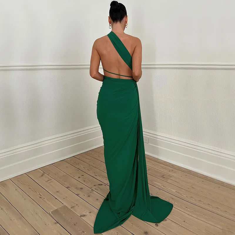 Abito lungo elegante asimmetrico con spacco laterale da donna - Abbigliamento Abiti ATREND