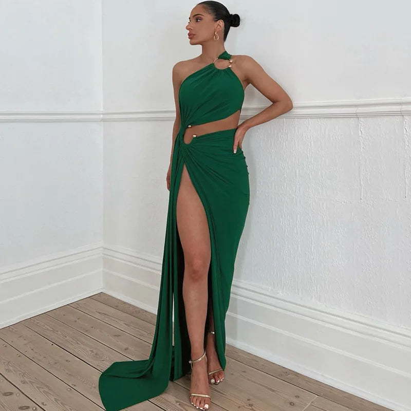 Abito lungo elegante asimmetrico con spacco laterale da donna - Abbigliamento Abiti ATREND
