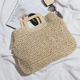 Borsa a mano casual in cotone con maniglia in legno da donna - Borsa a mano ATREND