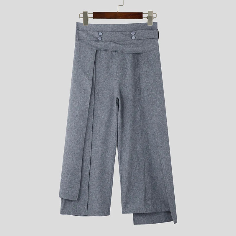 Pantaloni casual irregolari a fascia alta con bottoni da uomo - Pantaloni uomo ATREND