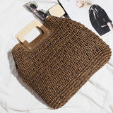 Borsa a mano casual in cotone con maniglia in legno da donna - Borsa a mano ATREND