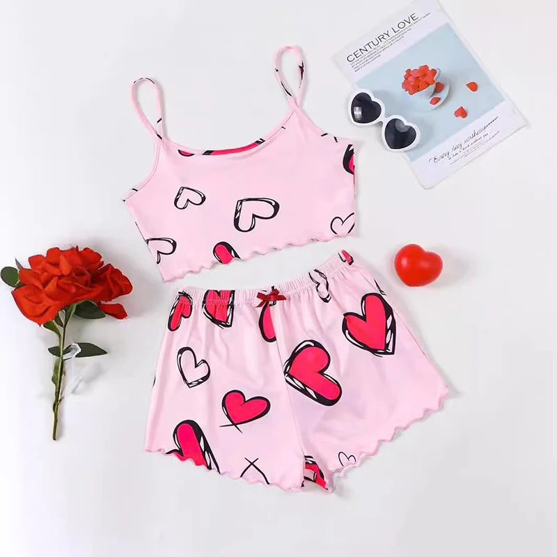Pigiama casual top corto e pantaloncini con stampa grafica da donna - Pigiama donna ATREND