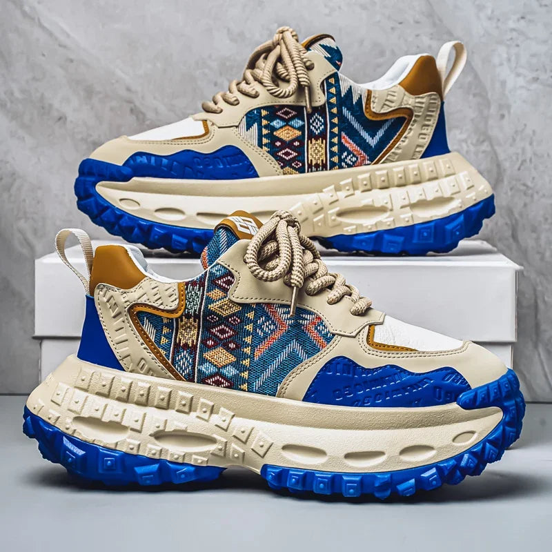 Sneakers chunky in pelle microfibra da uomo