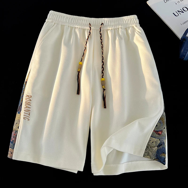 Pantaloncini casual patchwork con lacci e fascia elastica da uomo - Pantaloncini uomo ATREND